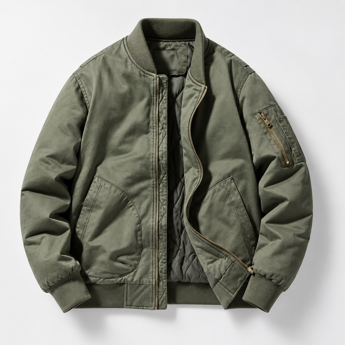 Bastien Men’s Ribbed Zip-Up Quilted Bomber Jacket