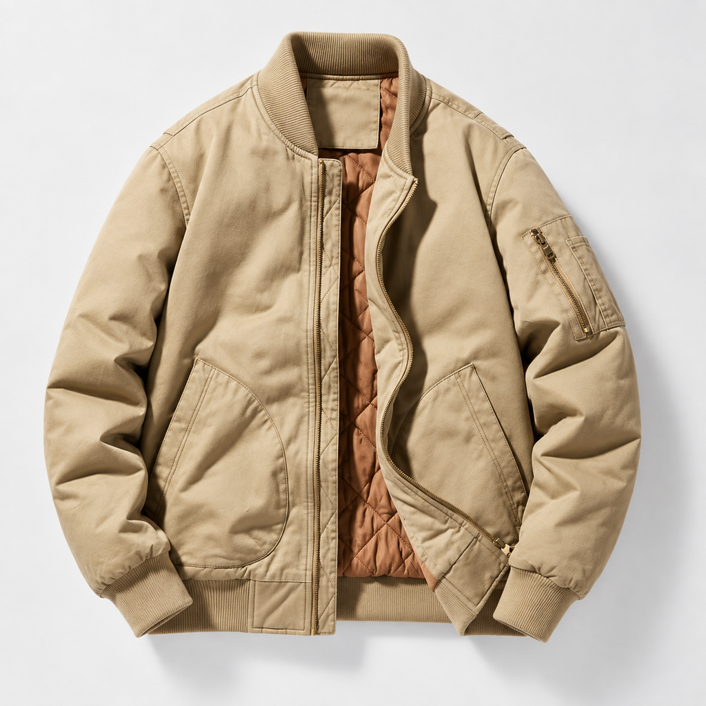 Bastien Men’s Ribbed Zip-Up Quilted Bomber Jacket