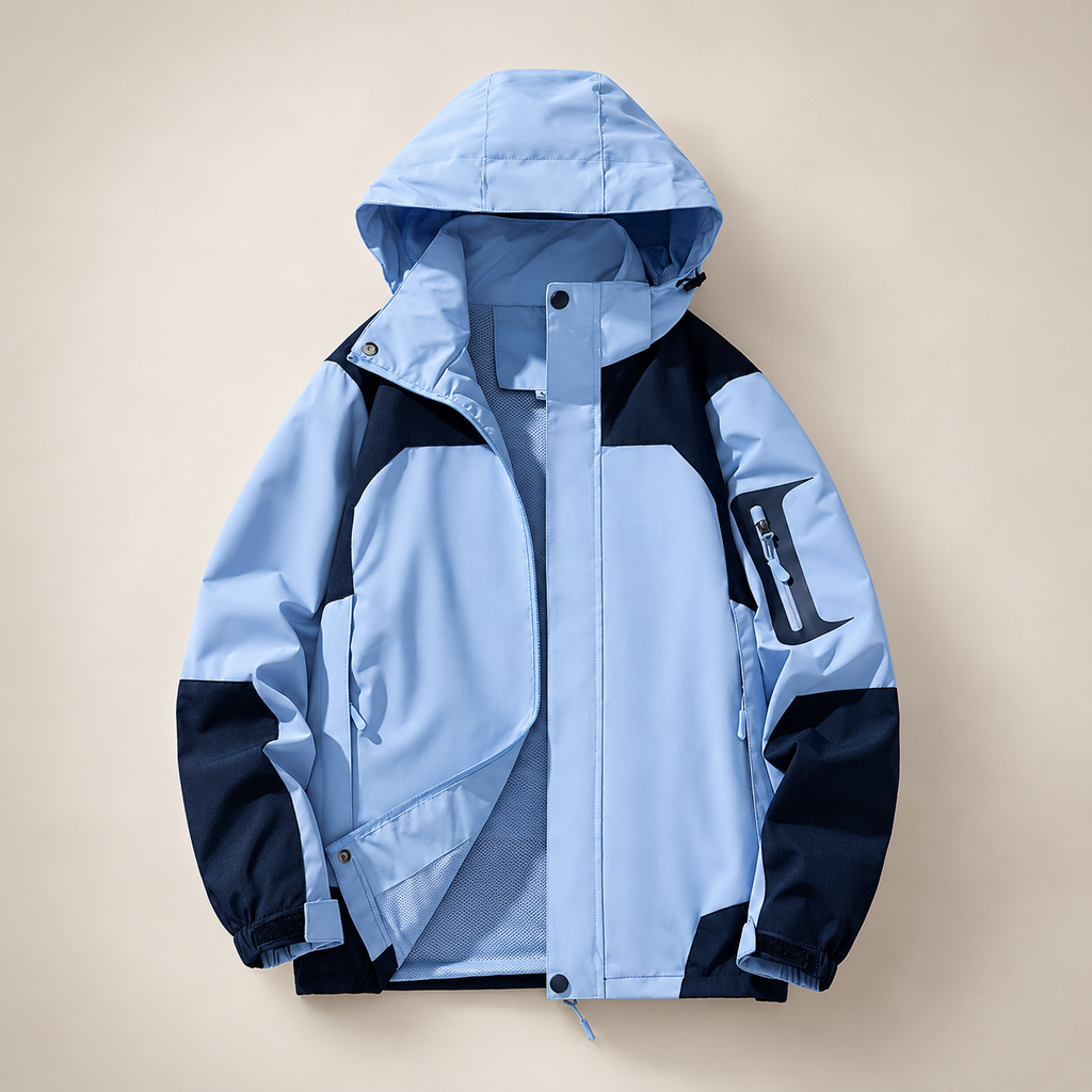 Bastien Hooded Jacket with Contrast Panels and Adjustable Cuffs