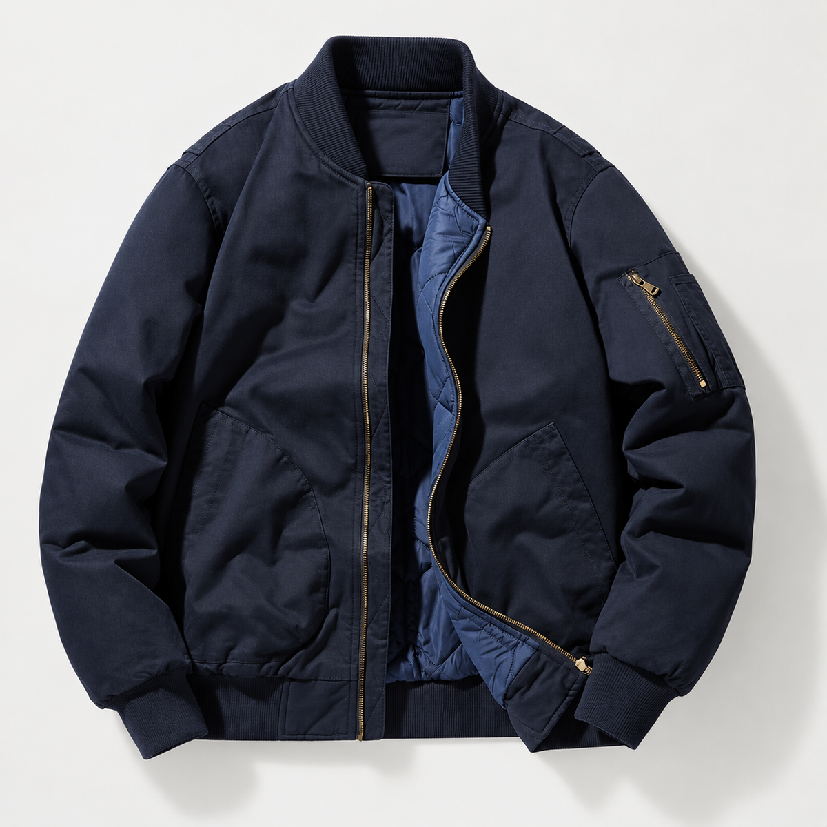 Bastien Men’s Ribbed Zip-Up Quilted Bomber Jacket
