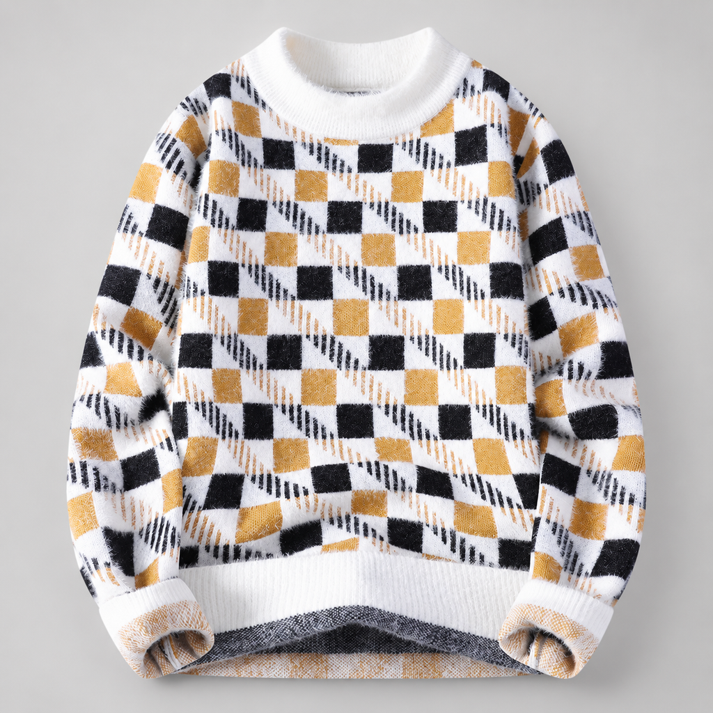Baxter Men’s Fuzzy Checkerboard Crewneck Sweater