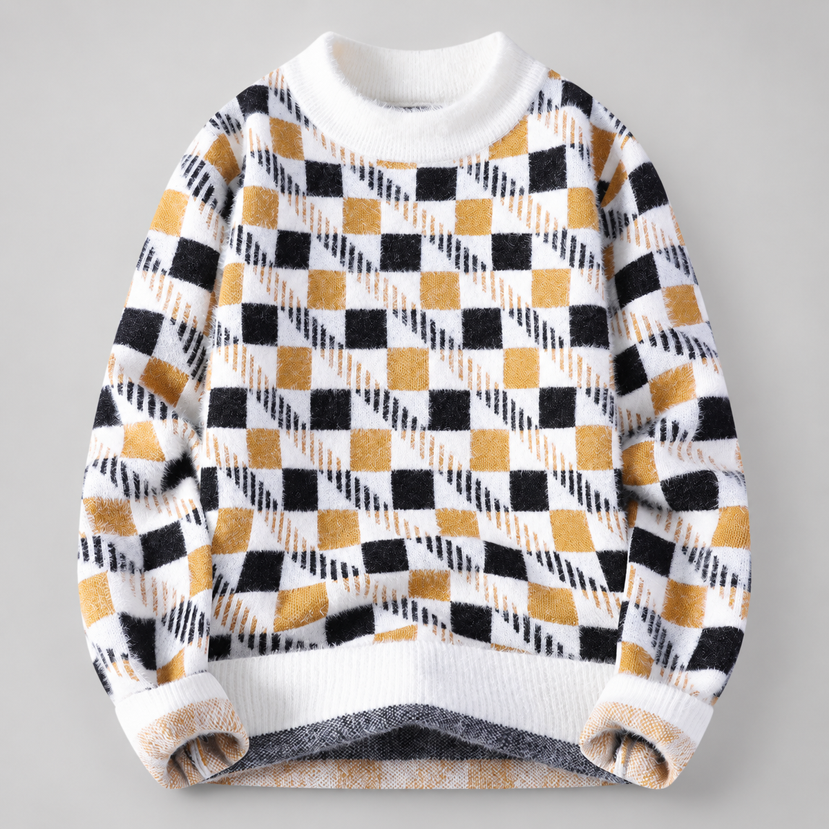 Baxter Men’s Fuzzy Checkerboard Crewneck Sweater