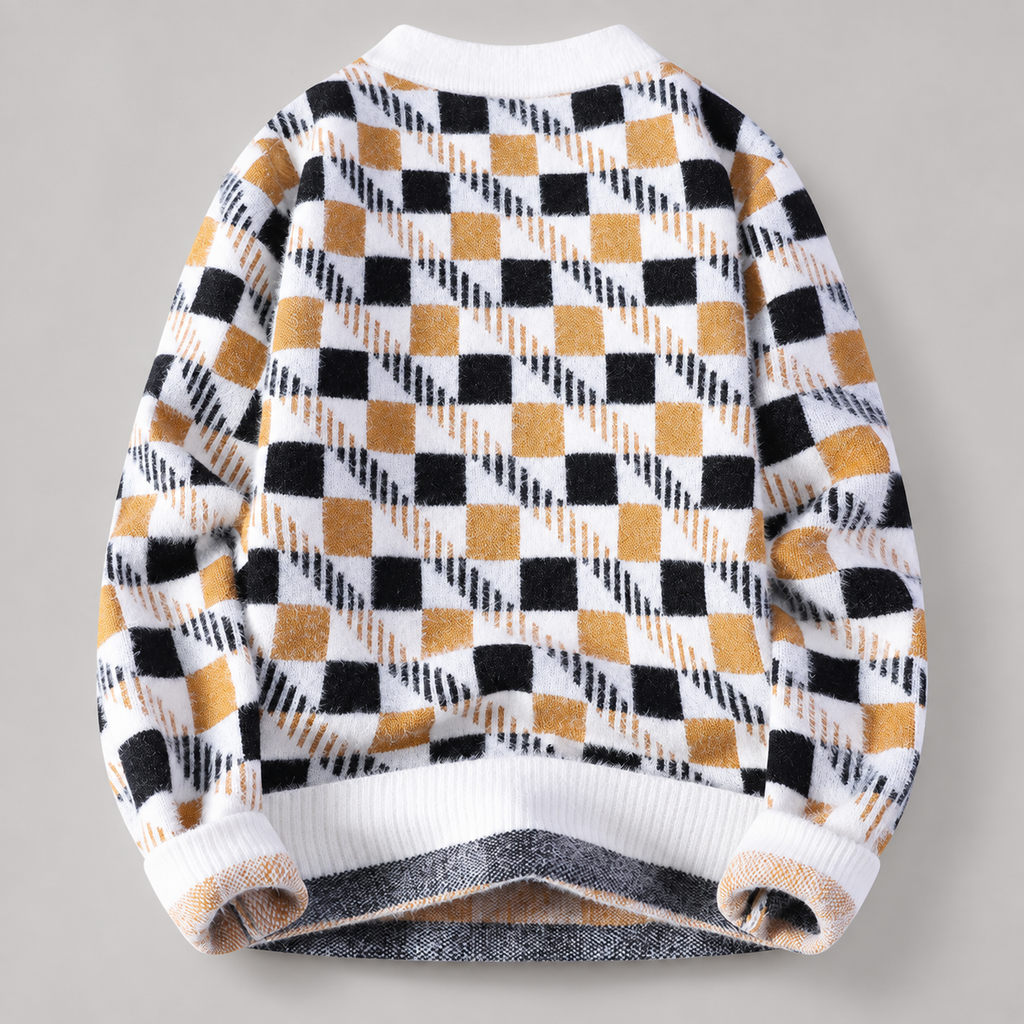 Baxter Men’s Fuzzy Checkerboard Crewneck Sweater