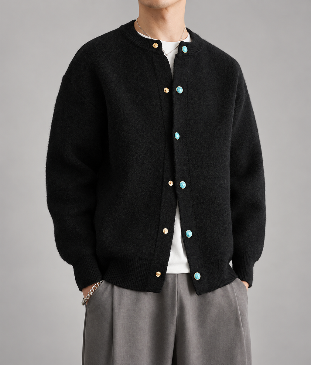 Benedict Men’s Textured Knit Cardigan with Mixed Decorative Buttons