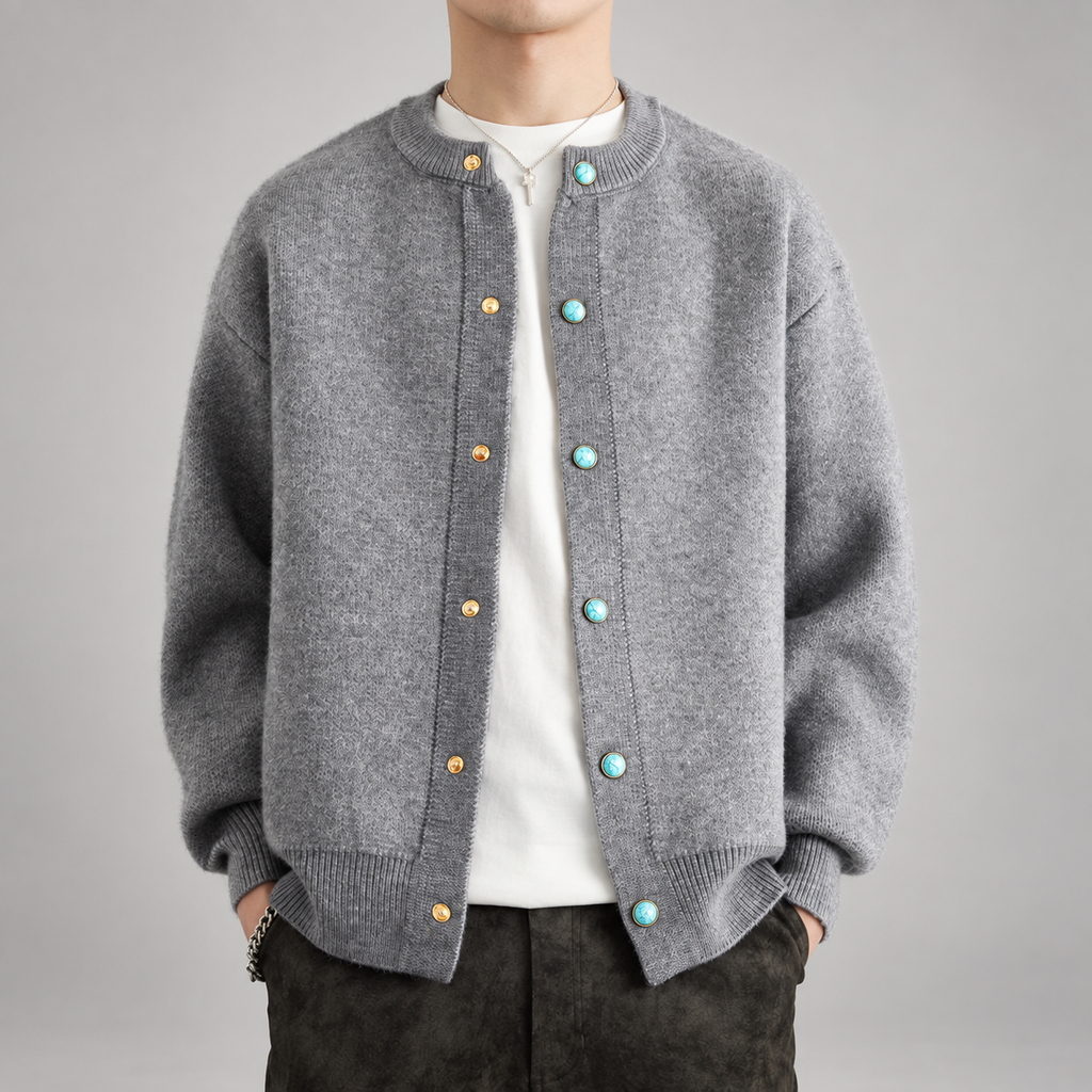 Benedict Men’s Textured Knit Cardigan with Mixed Decorative Buttons