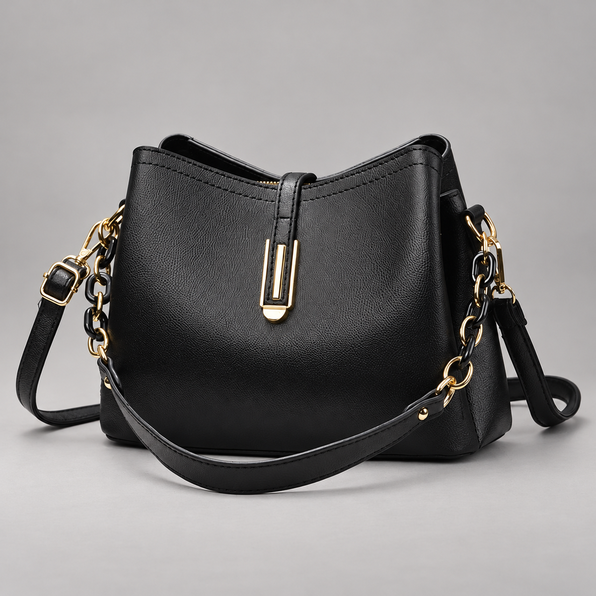 Caslen Women’s Textured Shoulder Bag with Chain Details