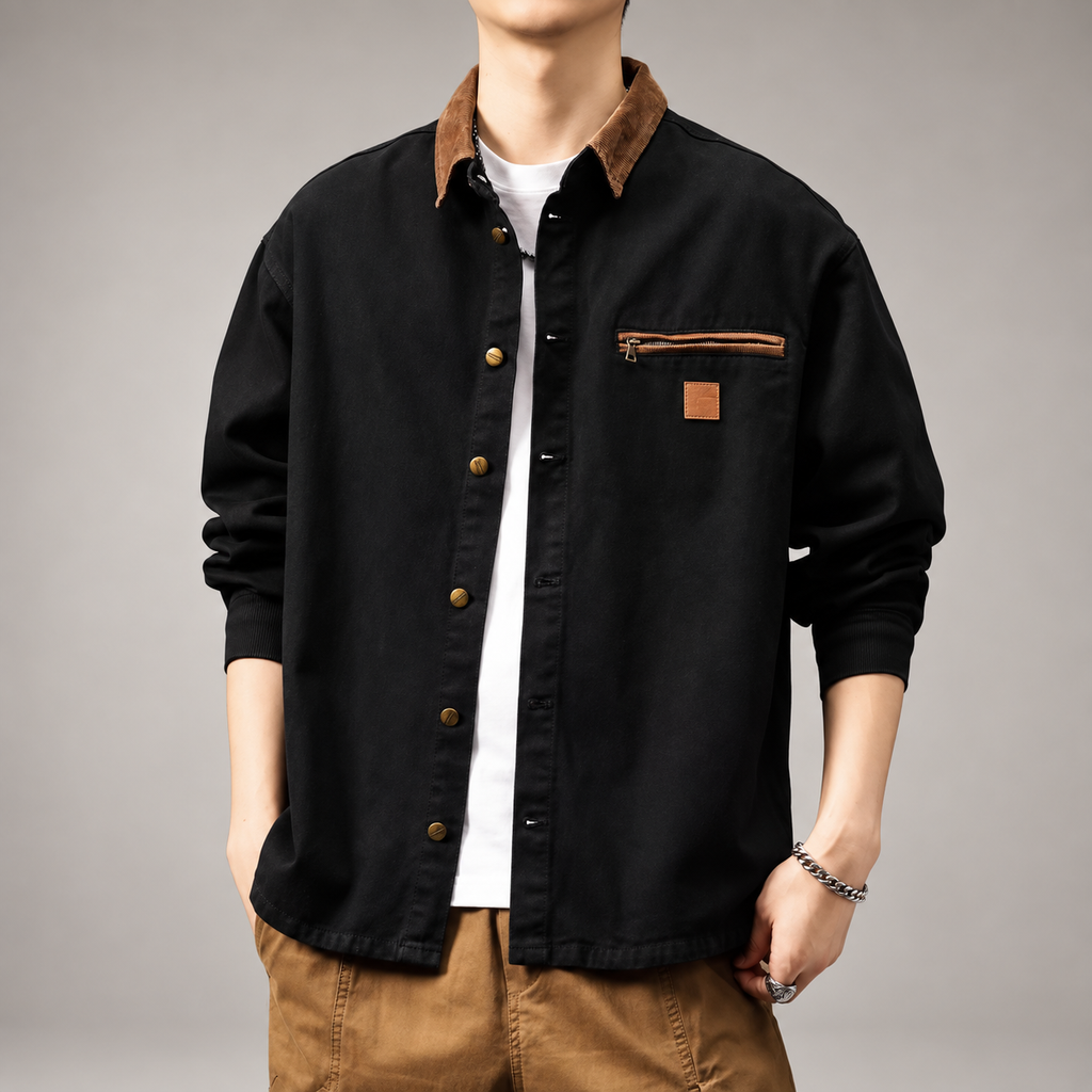 Auberon Men's Contrast Collar Overshirt with Zip Chest Pocket