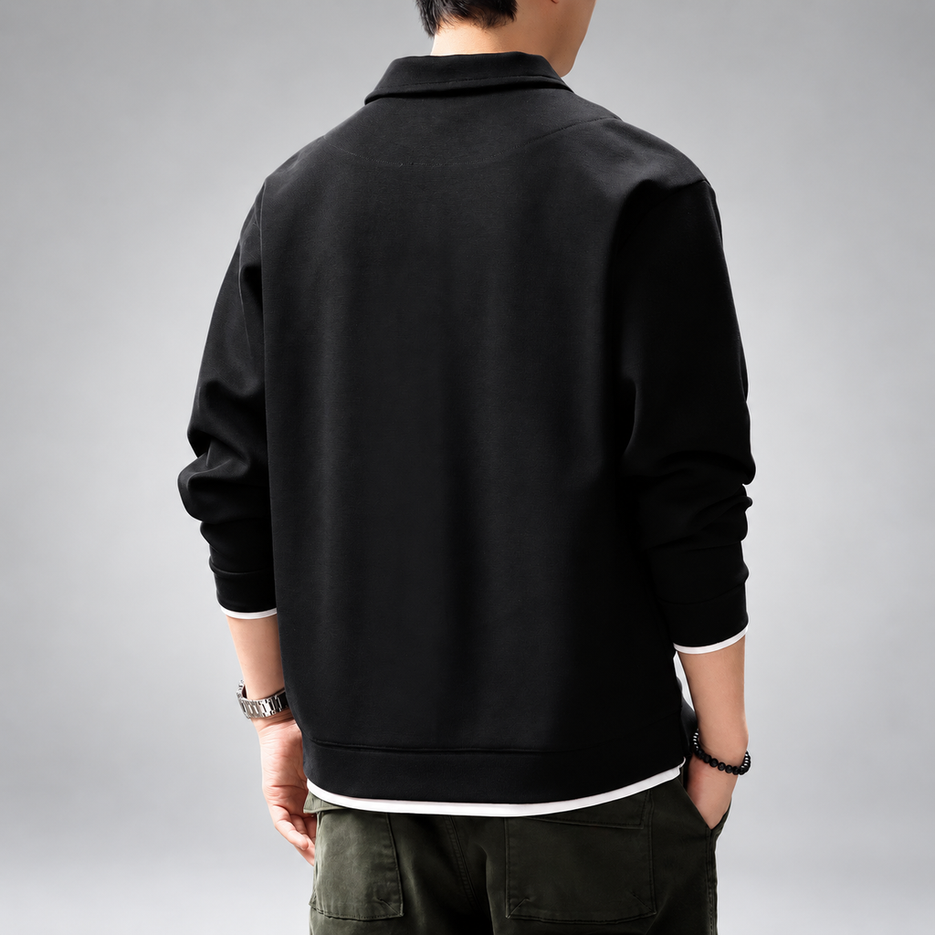 Vincenzo Men's Black Long Sleeve Polo Sweatshirt