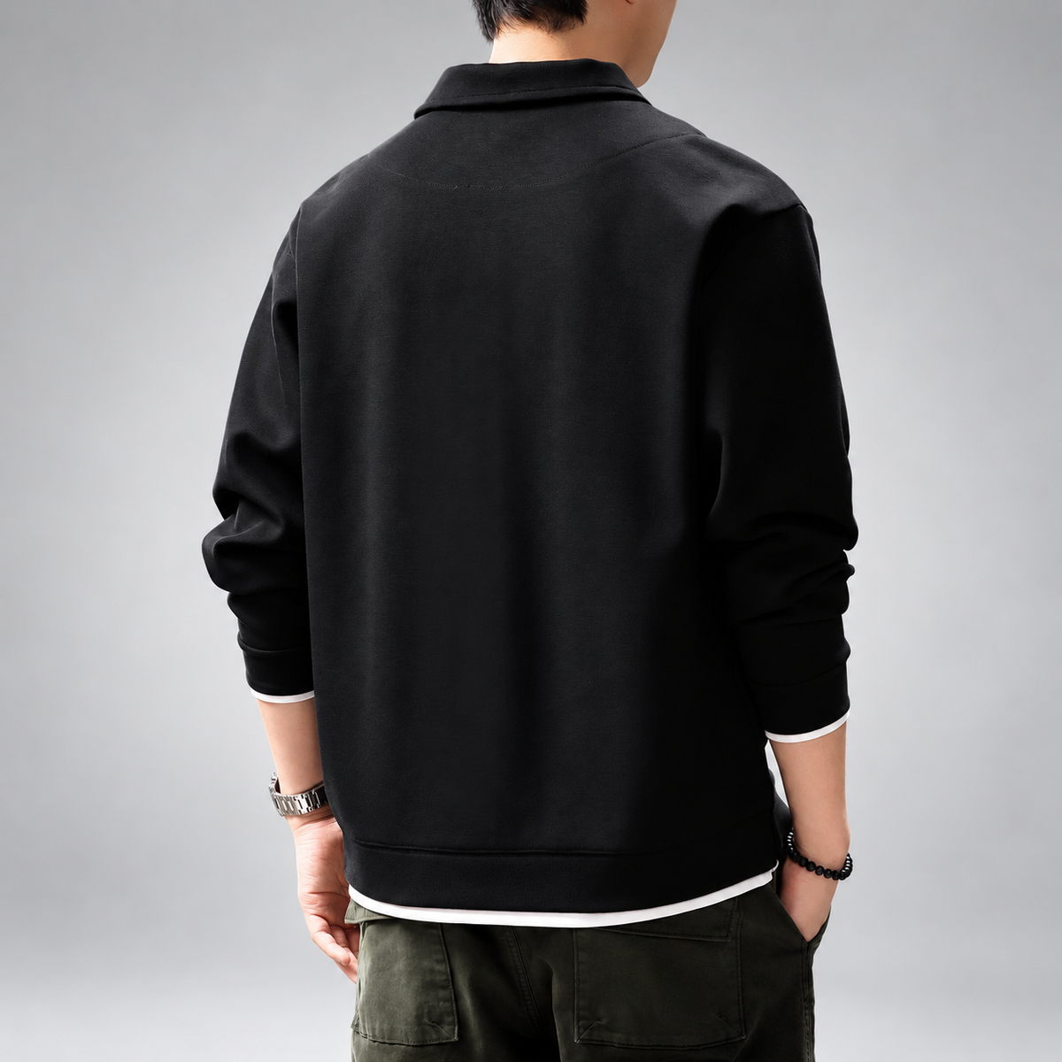 Vincenzo Men's Black Long Sleeve Polo Sweatshirt