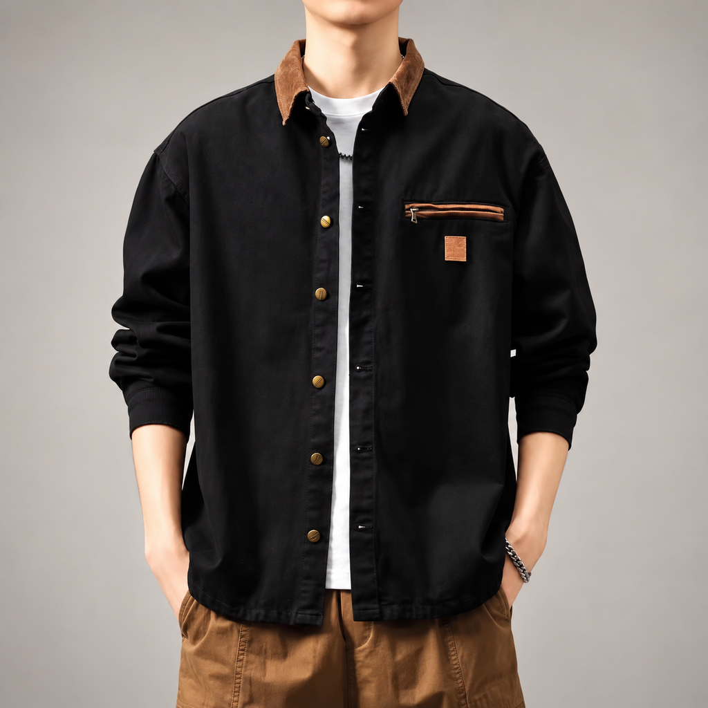 Auberon Men's Contrast Collar Overshirt with Zip Chest Pocket