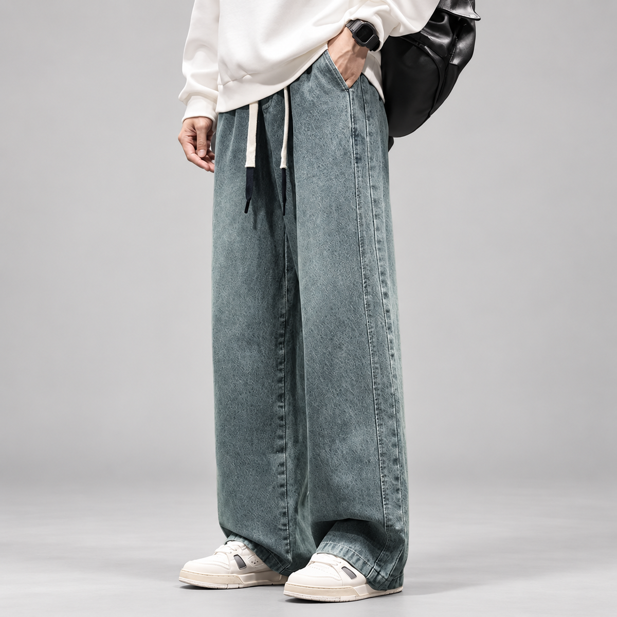 Blaine Men’s Extra Wide-Leg Drawstring Jeans with Side Panel Seams