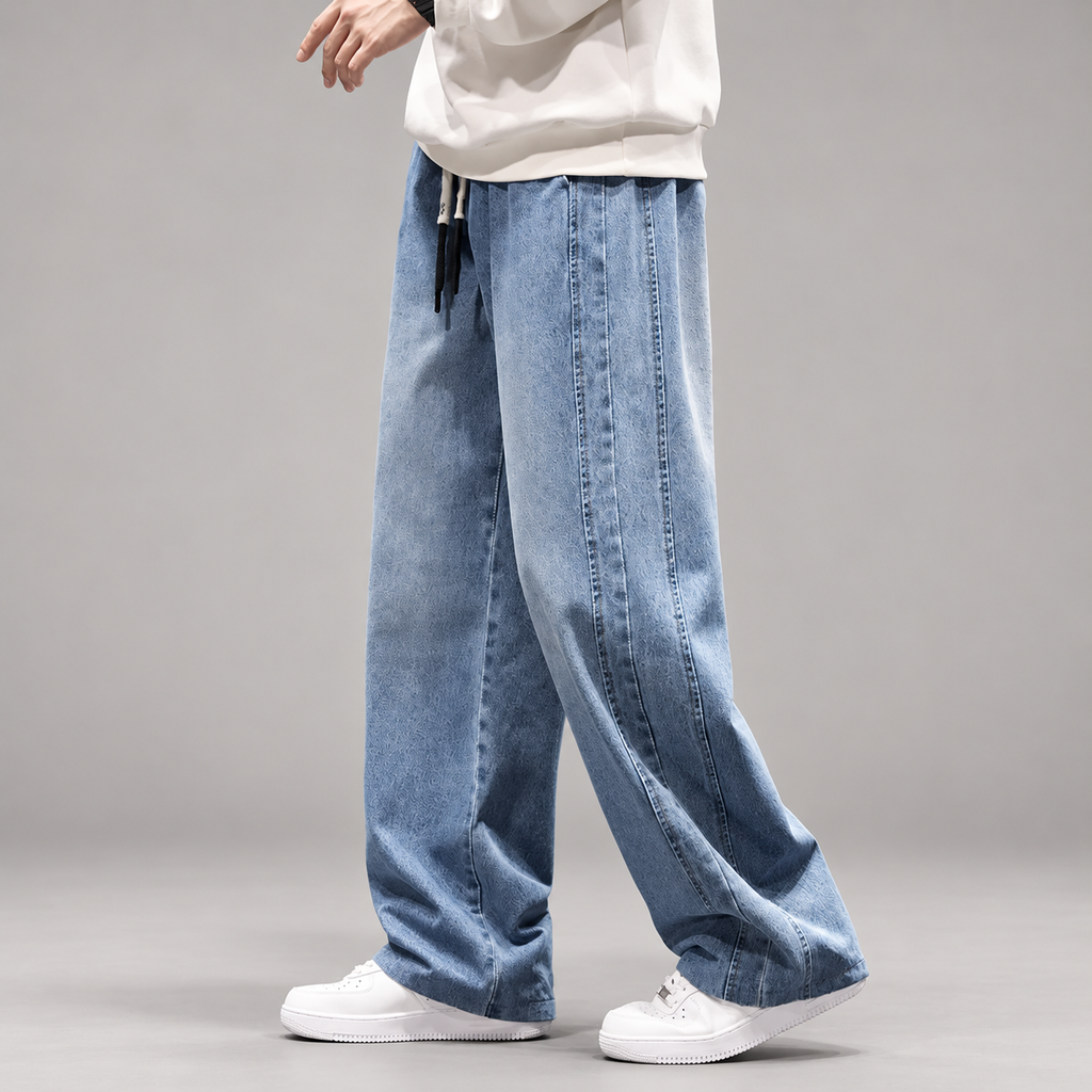 Blaine Men’s Extra Wide-Leg Drawstring Jeans with Side Panel Seams
