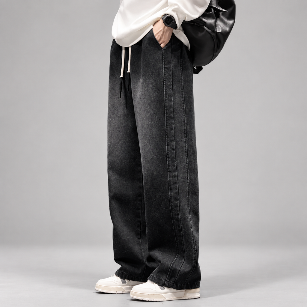 Blaine Men’s Extra Wide-Leg Drawstring Jeans with Side Panel Seams