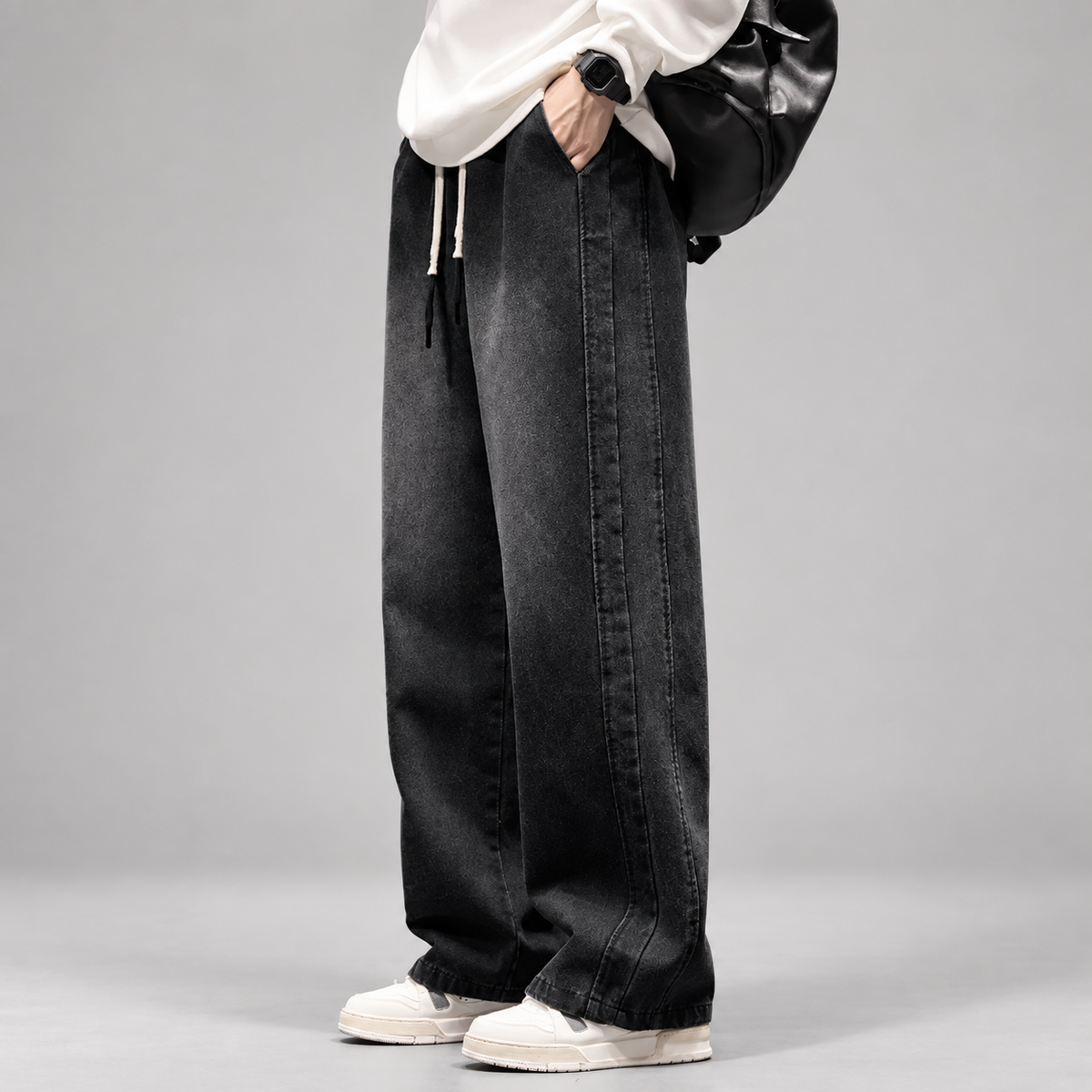 Blaine Men’s Extra Wide-Leg Drawstring Jeans with Side Panel Seams