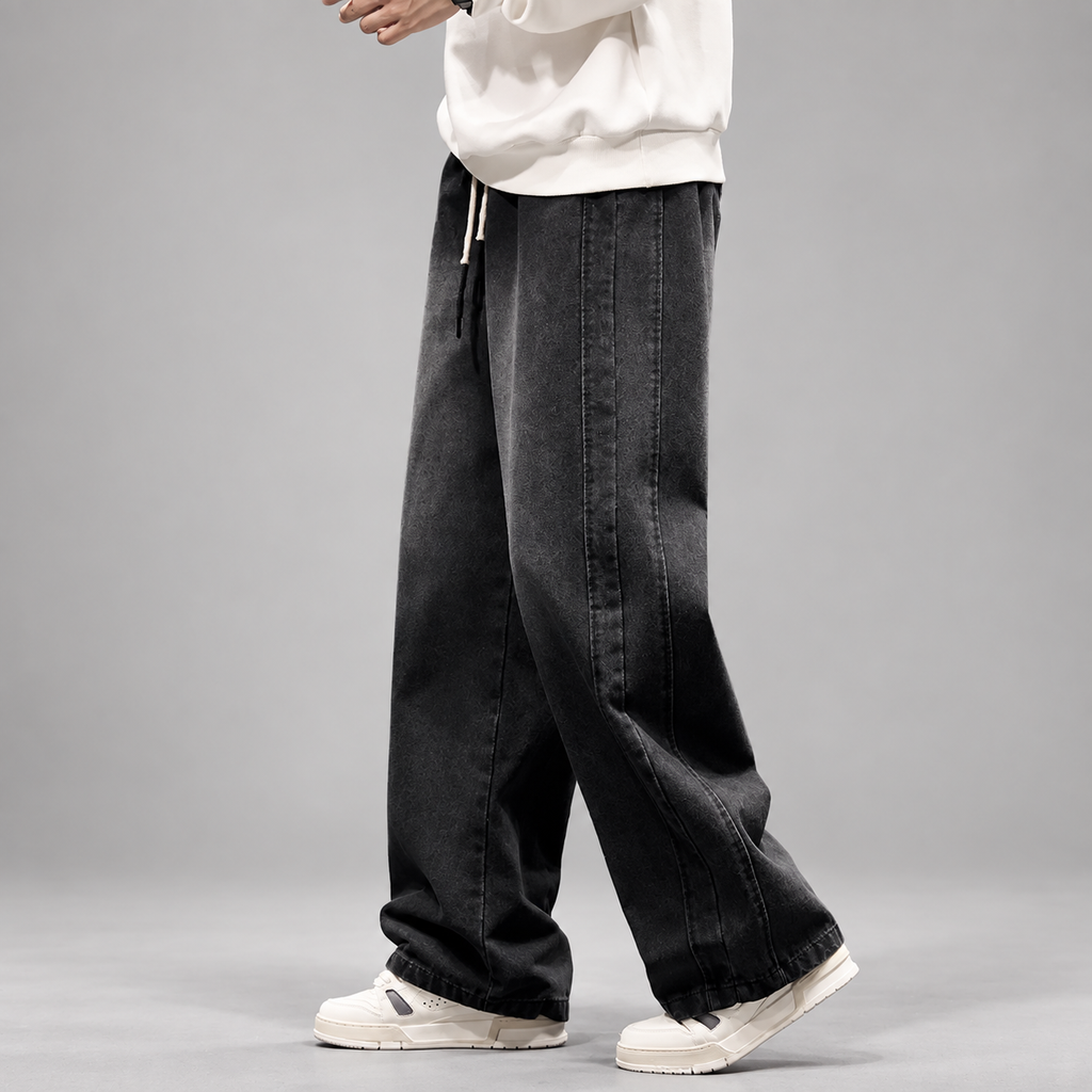 Blaine Men’s Extra Wide-Leg Drawstring Jeans with Side Panel Seams