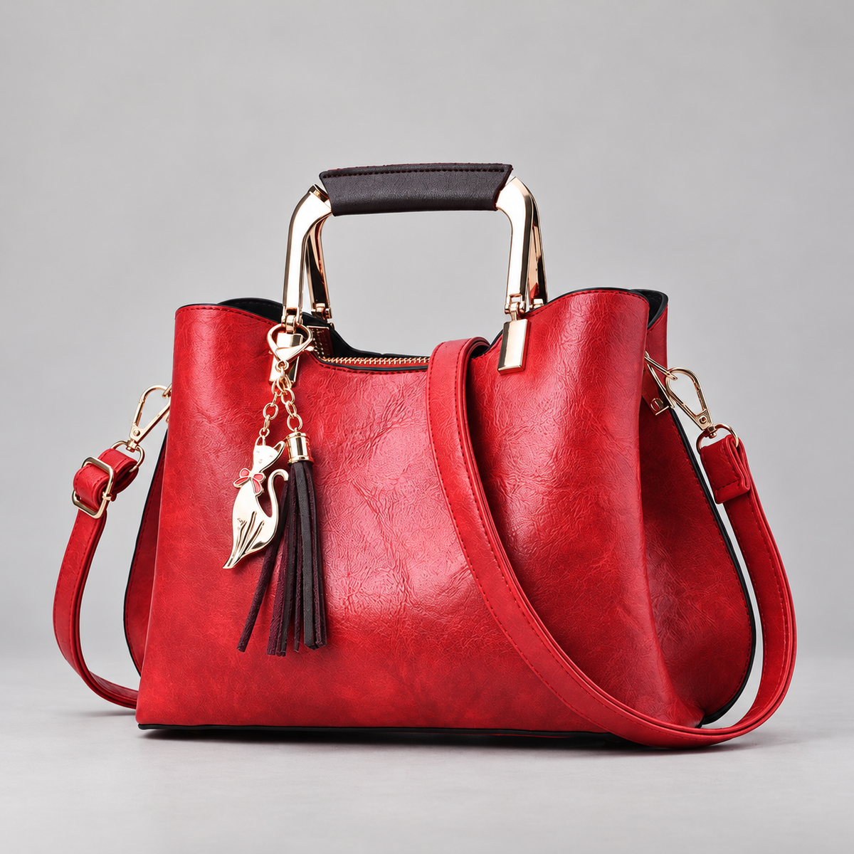 Nicolle Women’s Textured Top Handle Handbag with Cat Charm