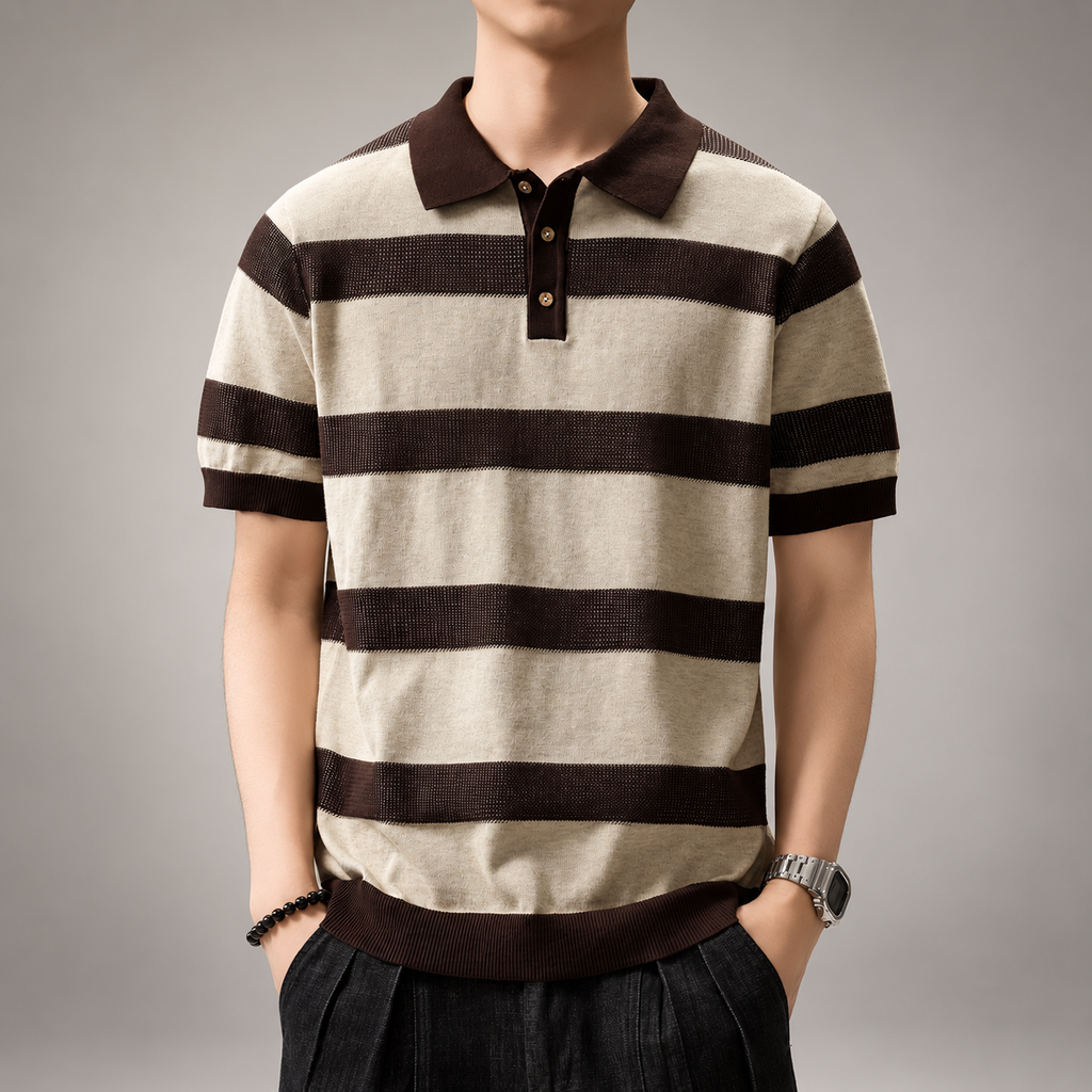 Riccardo Men’s Striped Knit Polo Shirt
