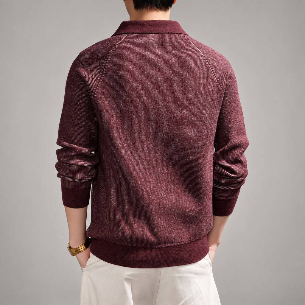 Gaspard Men’s Textured Knit Collared Pullover