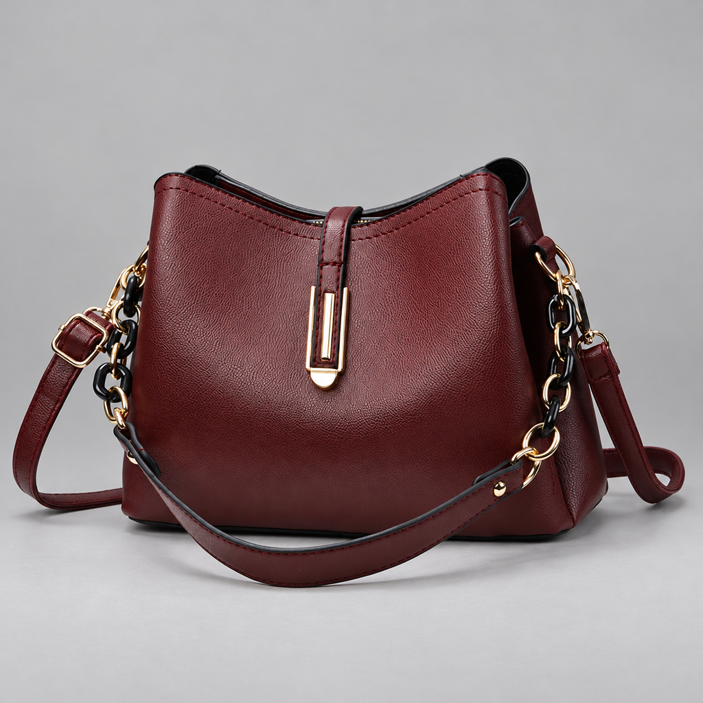 Caslen Women’s Textured Shoulder Bag with Chain Details