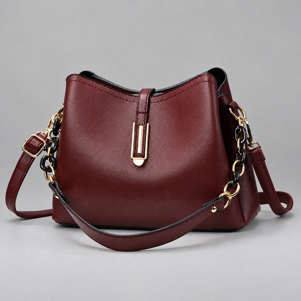 Caslen Women’s Textured Shoulder Bag with Chain Details