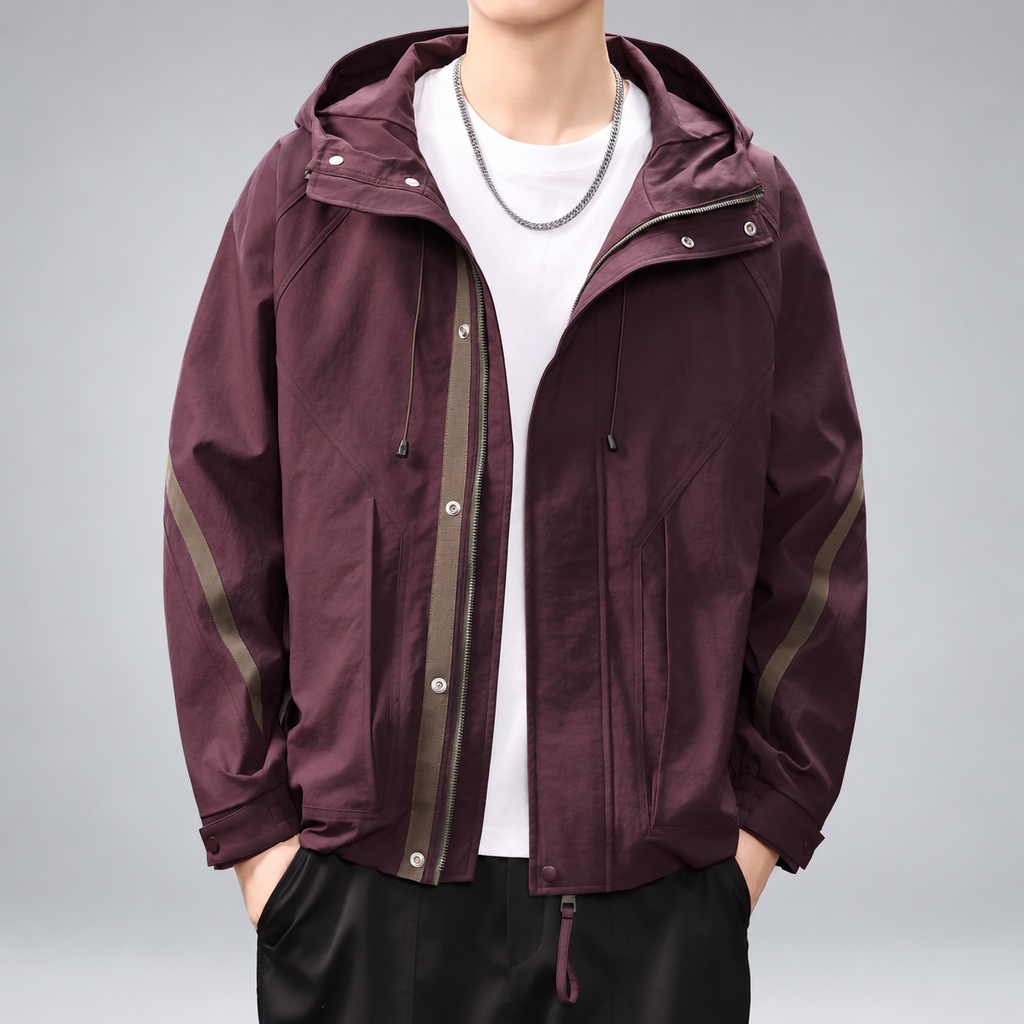 Fiorenzo Men's Hooded Zip-Front Jacket with Contrast Sleeve Trim