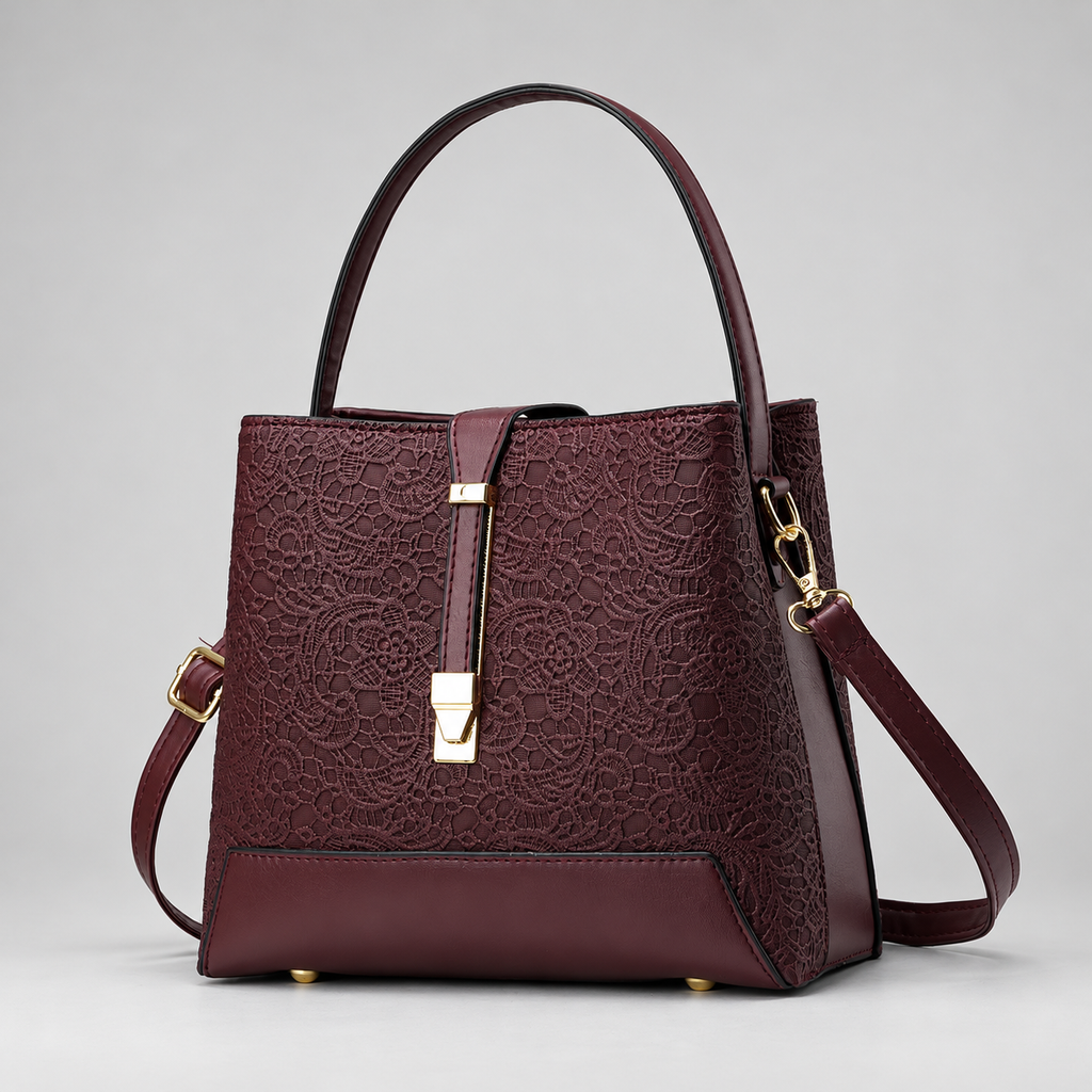 Amara Women’s Structured Lace Handbag with Gold-Tone Hardware