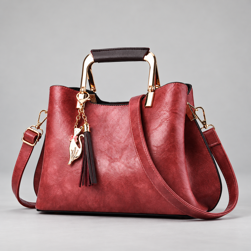 Nicolle Women’s Textured Top Handle Handbag with Cat Charm