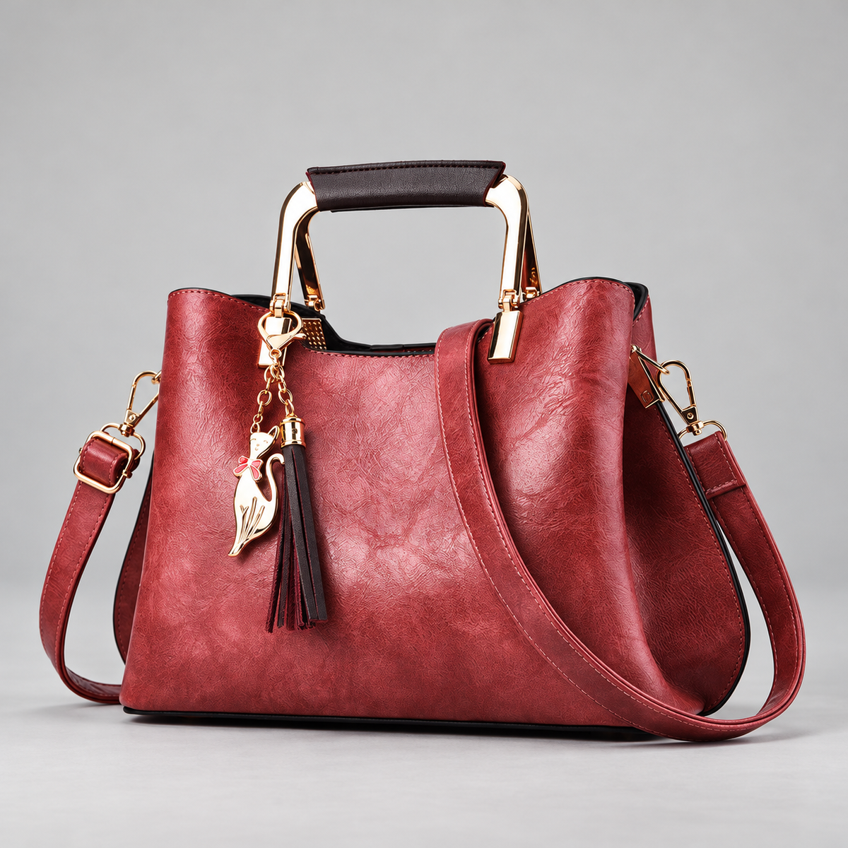 Nicolle Women’s Textured Top Handle Handbag with Cat Charm