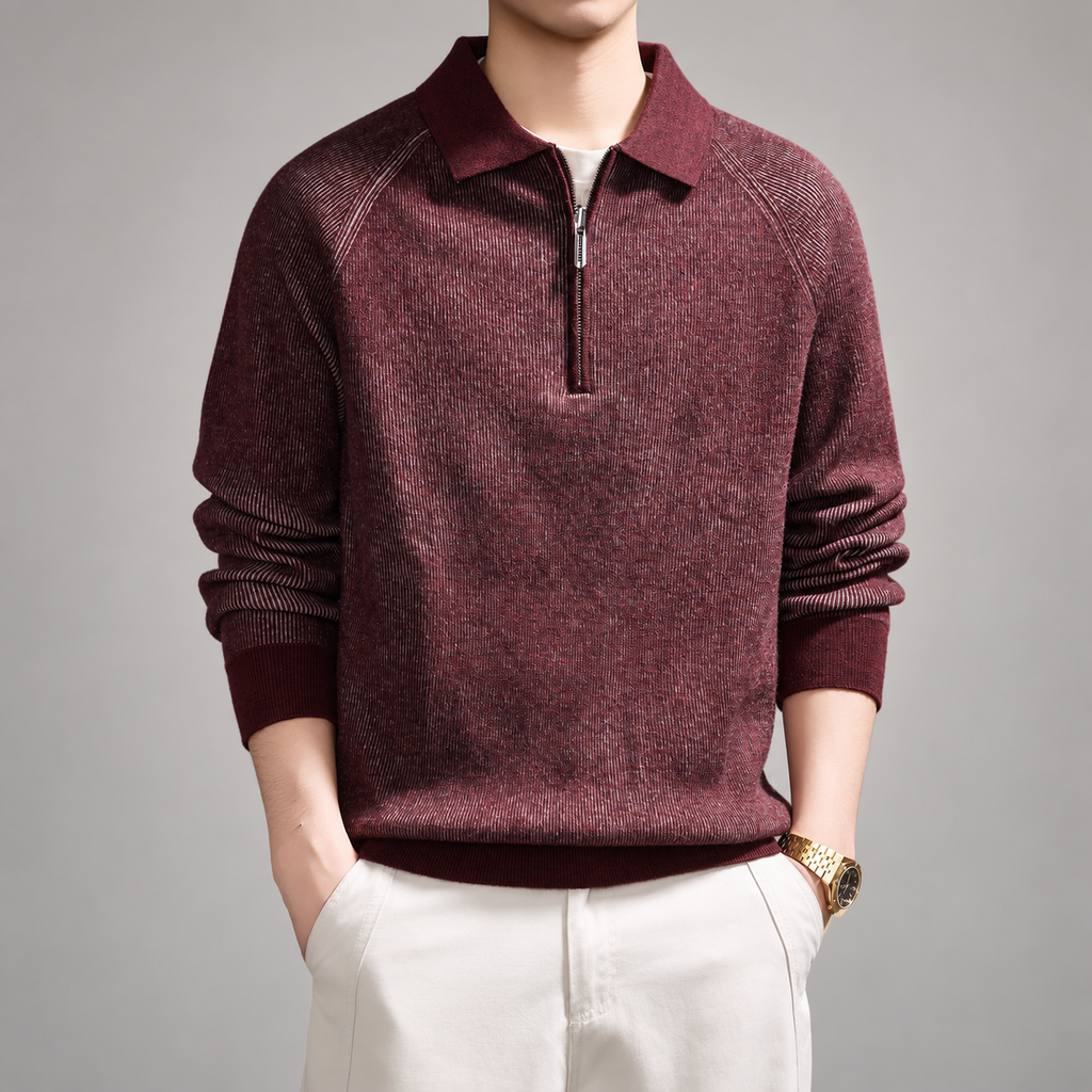Gaspard Men’s Textured Knit Collared Pullover