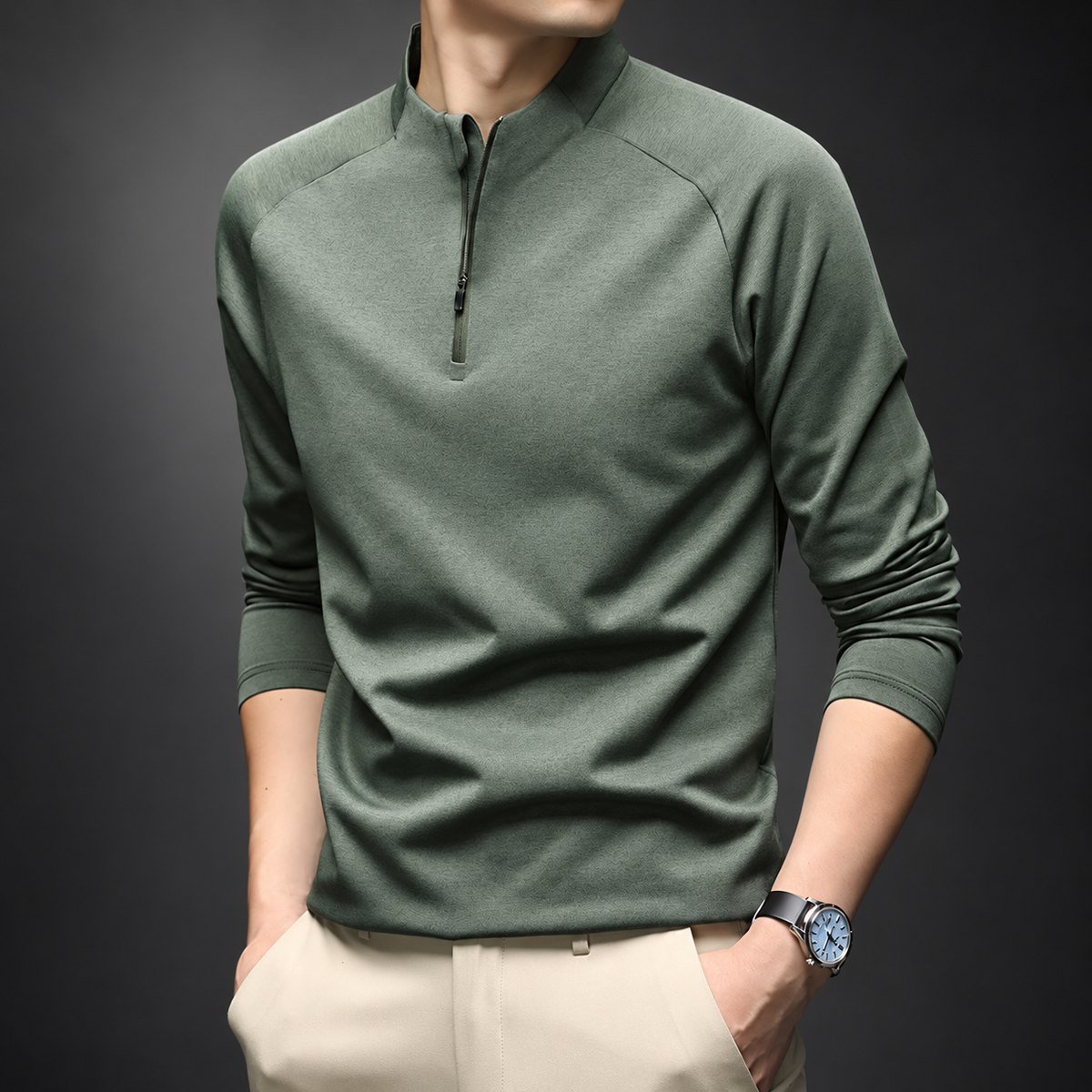 Caleb Men’s Quarter-Zip Pullover – Long-Sleeve Stand-Collar Shirt