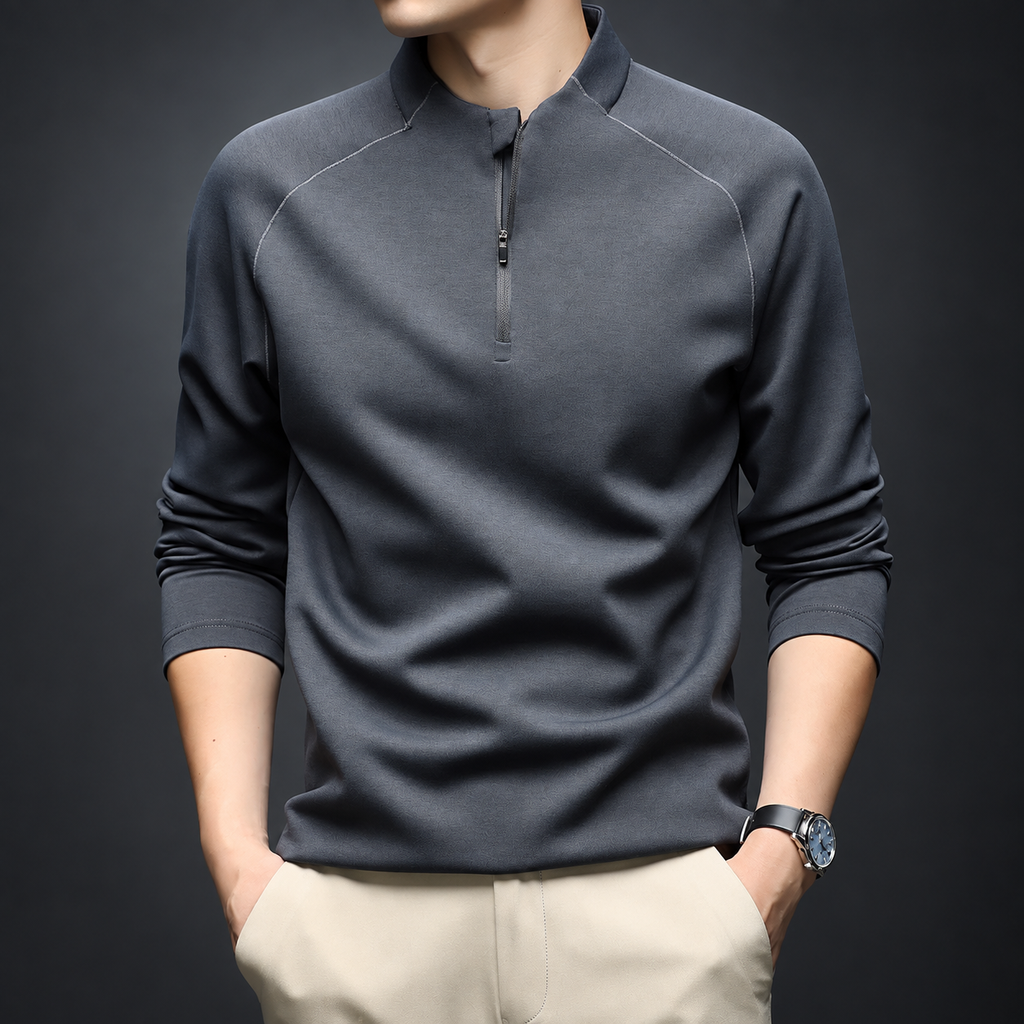 Caleb Men’s Quarter-Zip Pullover – Long-Sleeve Stand-Collar Shirt