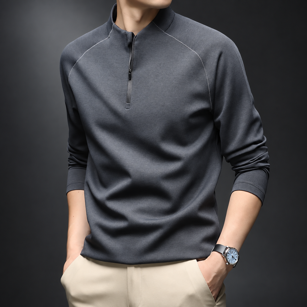 Caleb Men’s Quarter-Zip Pullover – Long-Sleeve Stand-Collar Shirt