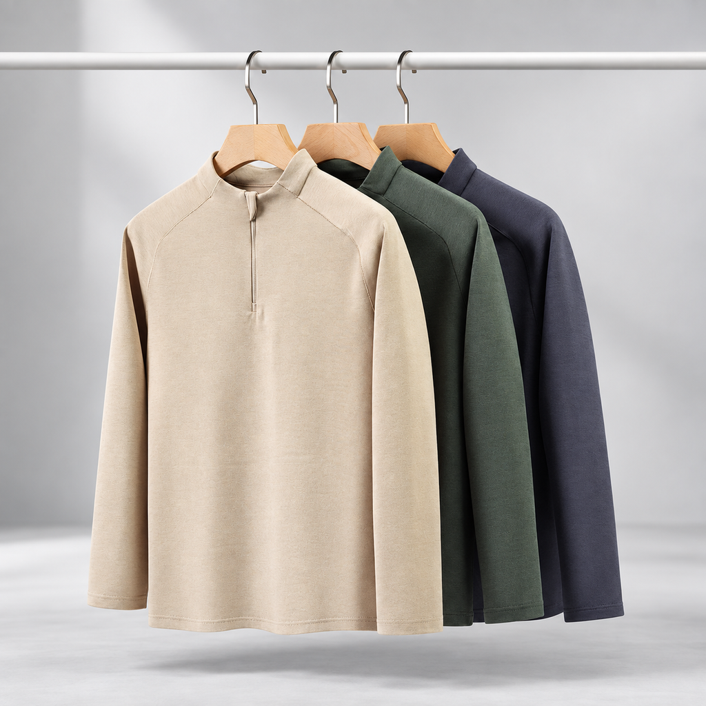 Caleb Men’s Quarter-Zip Pullover – Long-Sleeve Stand-Collar Shirt
