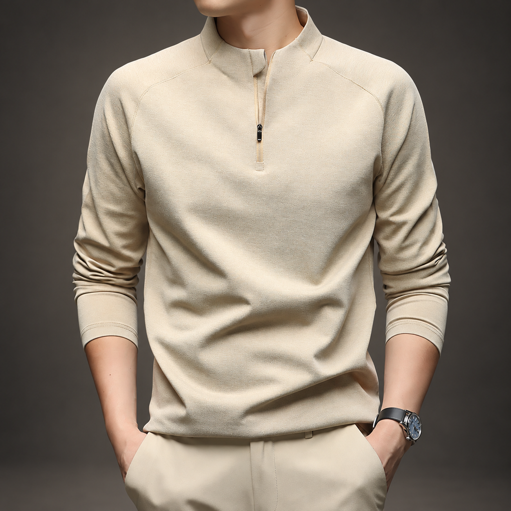 Caleb Men’s Quarter-Zip Pullover – Long-Sleeve Stand-Collar Shirt