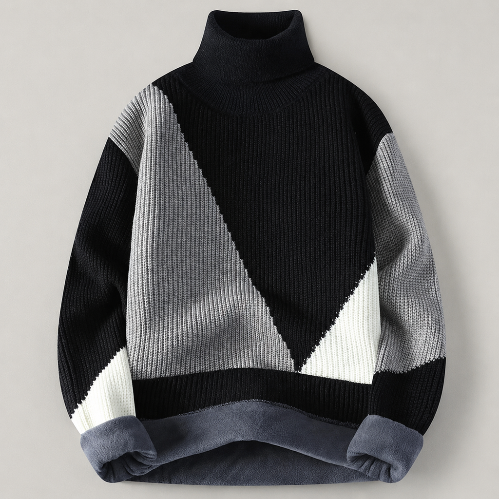 Callahan Ribbed Colorblock Turtleneck Knit Sweater