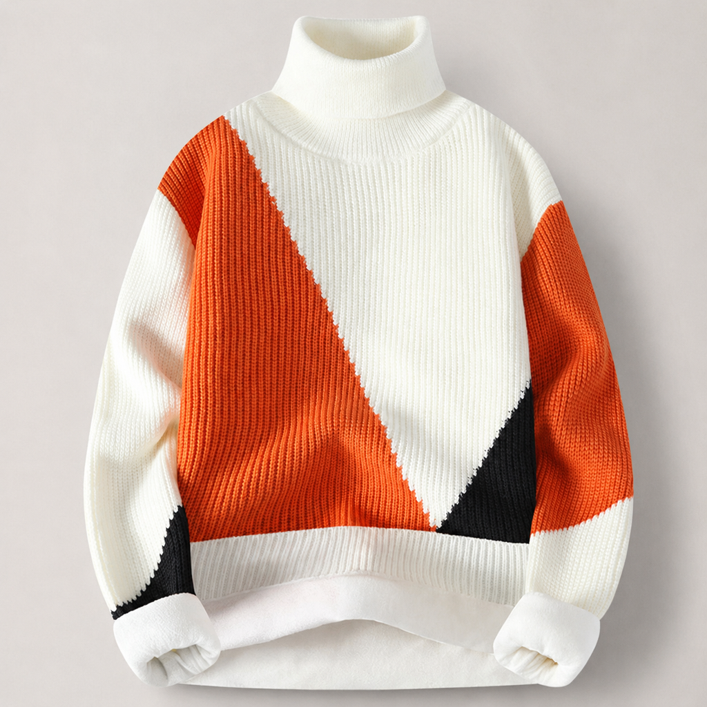 Callahan Ribbed Colorblock Turtleneck Knit Sweater