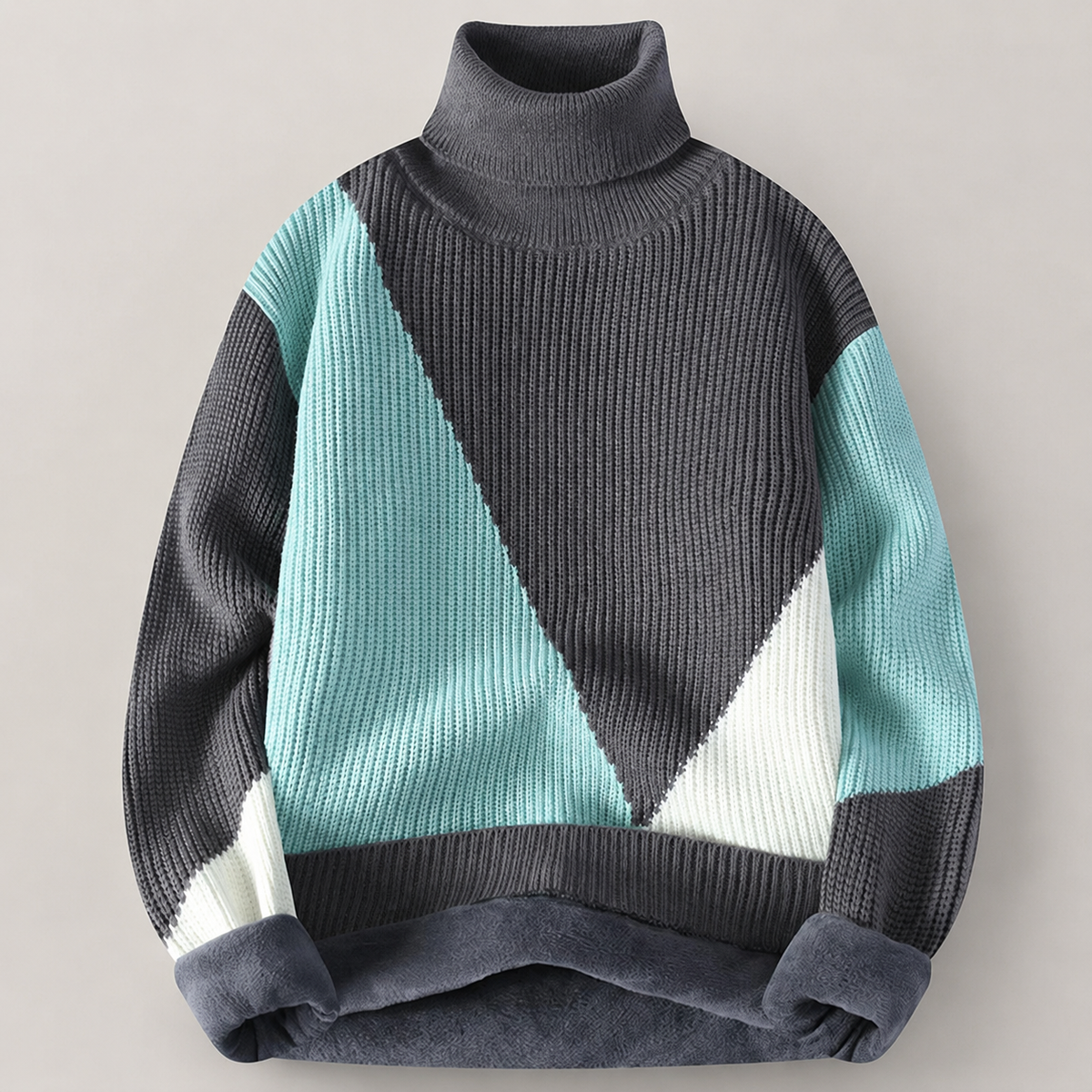 Callahan Ribbed Colorblock Turtleneck Knit Sweater