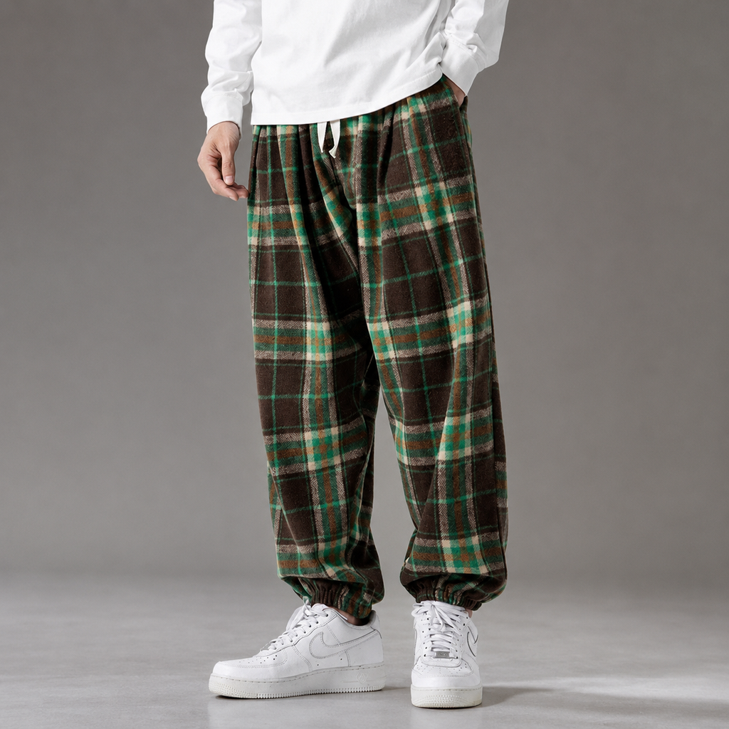 Callum Men's Plaid Jogger Pants – Relaxed Fit Drawstring Casual Trousers
