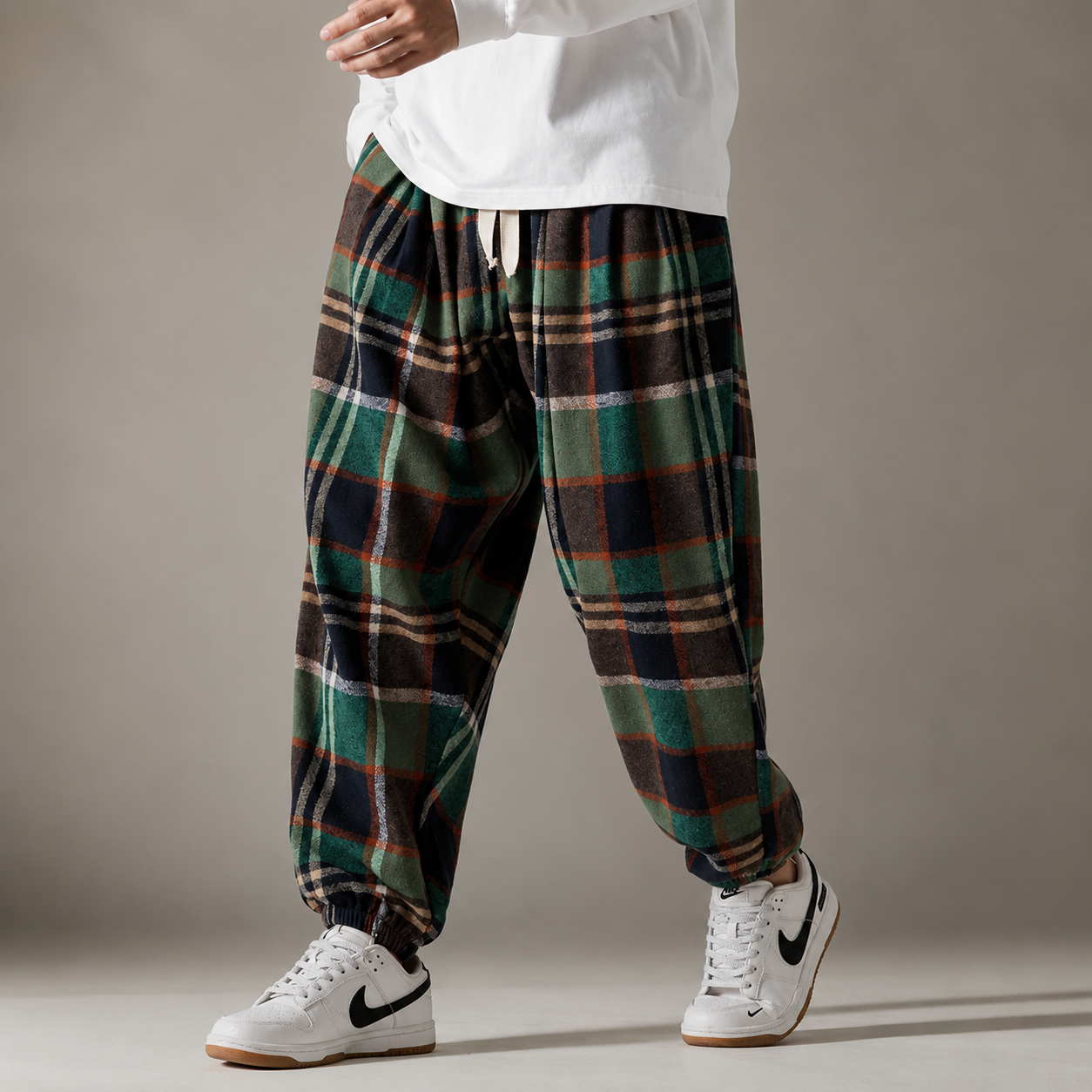 Callum Men's Plaid Jogger Pants – Relaxed Fit Drawstring Casual Trousers