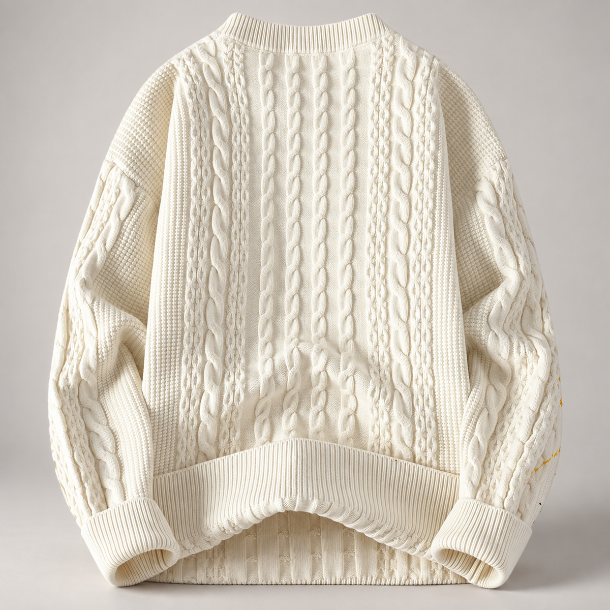 Camille Cable Knit Crewneck Sweater with Colorful Paint Splatter Design