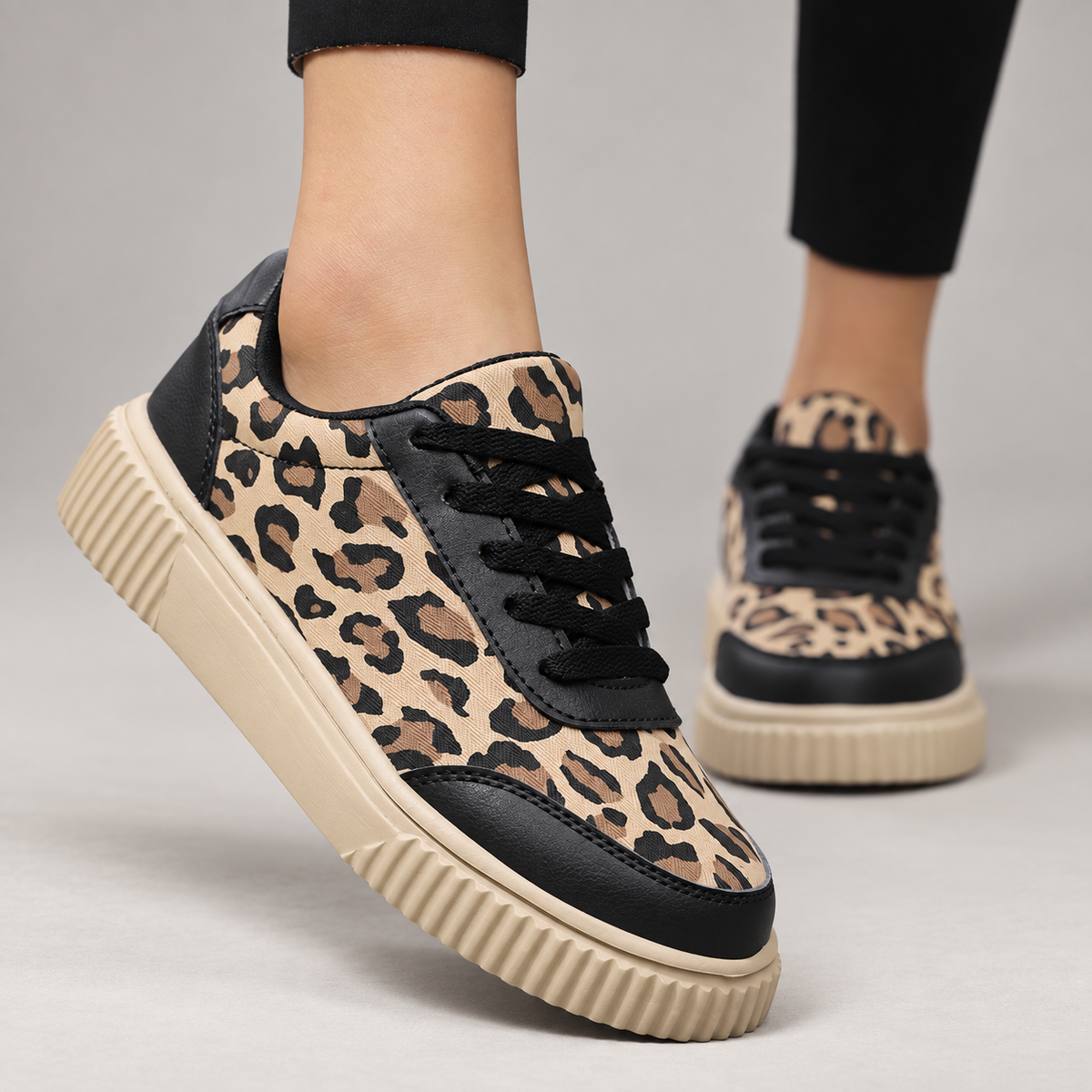 Camille Leopard Print Platform Lace-Up Sneakers
