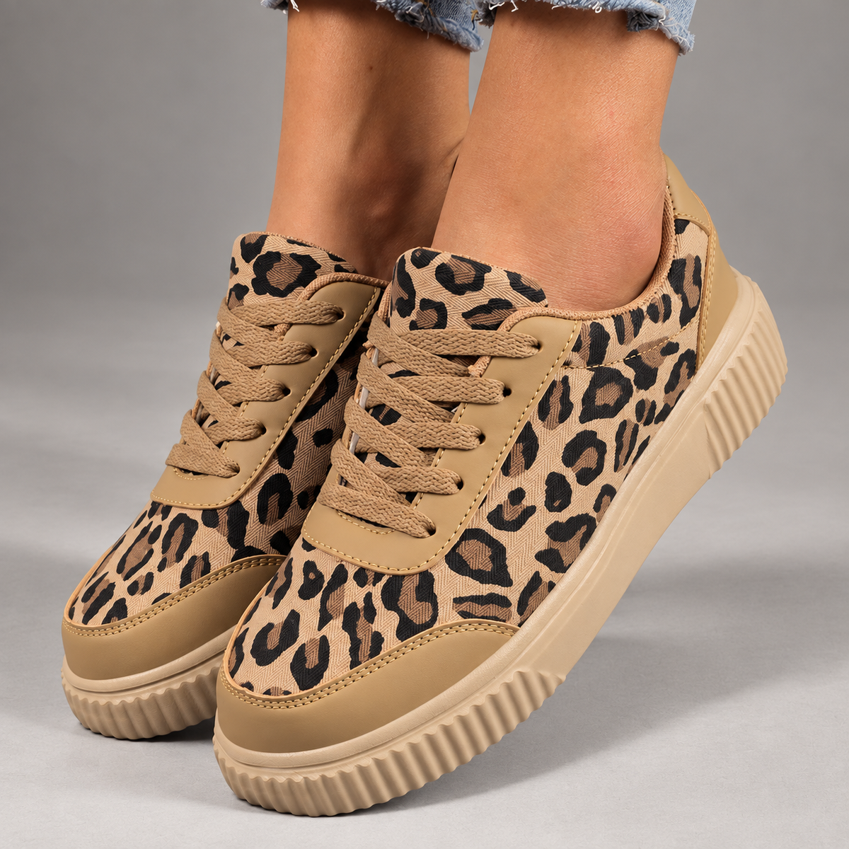 Camille Leopard Print Platform Lace-Up Sneakers