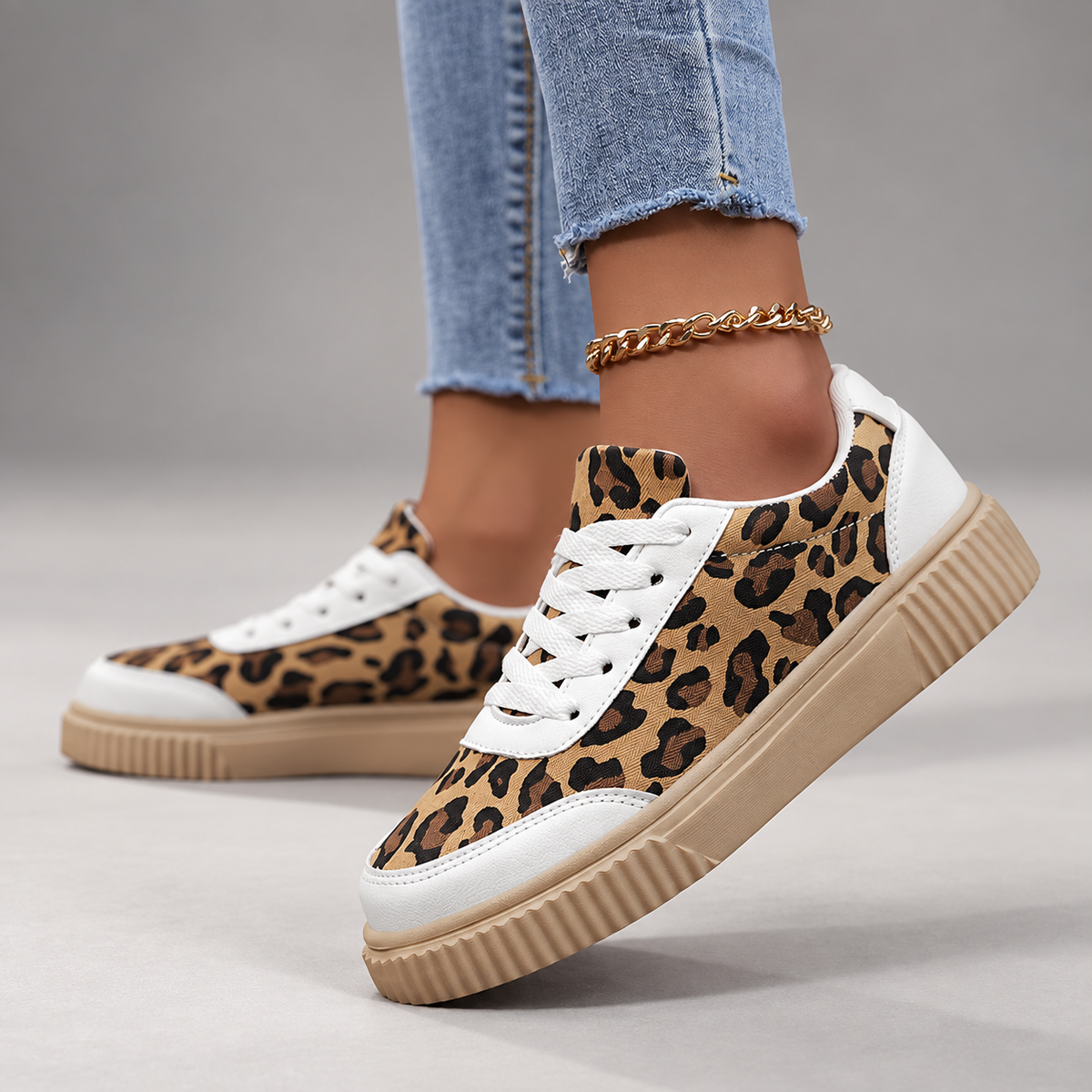 Camille Leopard Print Platform Lace-Up Sneakers
