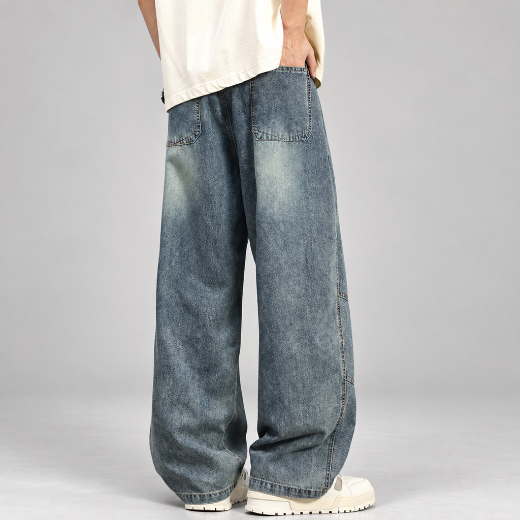 Cedric Men’s Contrast-Stitch Wide-Leg Jeans