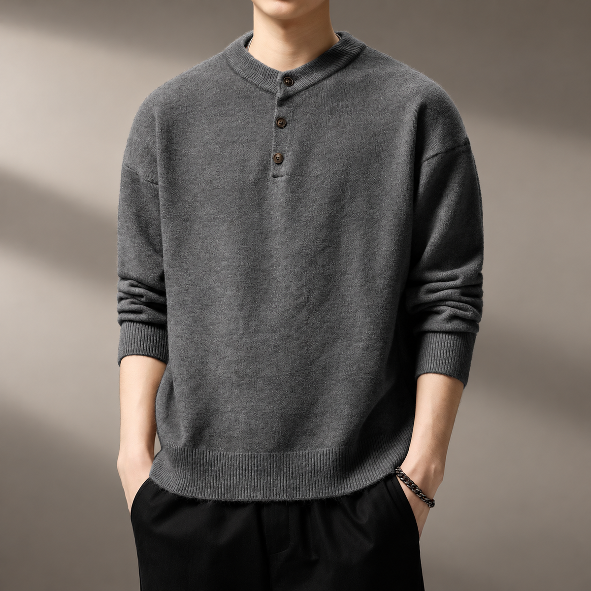 Cedric Men's Three-Button Knit Sweater
