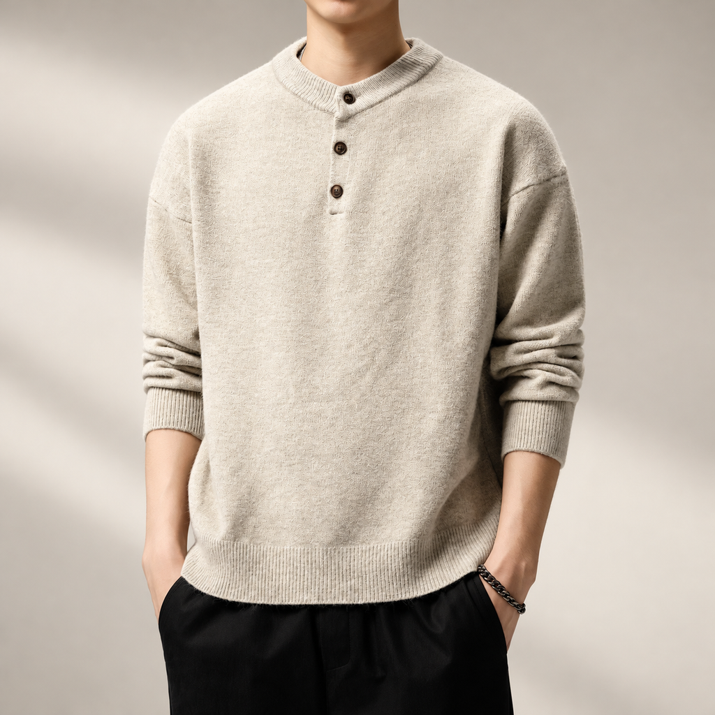 Cedric Men's Three-Button Knit Sweater