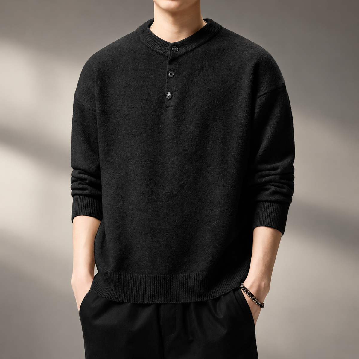 Cedric Men's Three-Button Knit Sweater