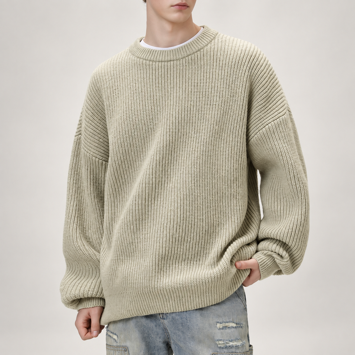 Cedric Men’s Ribbed Crewneck Sweater with Raglan Sleeves
