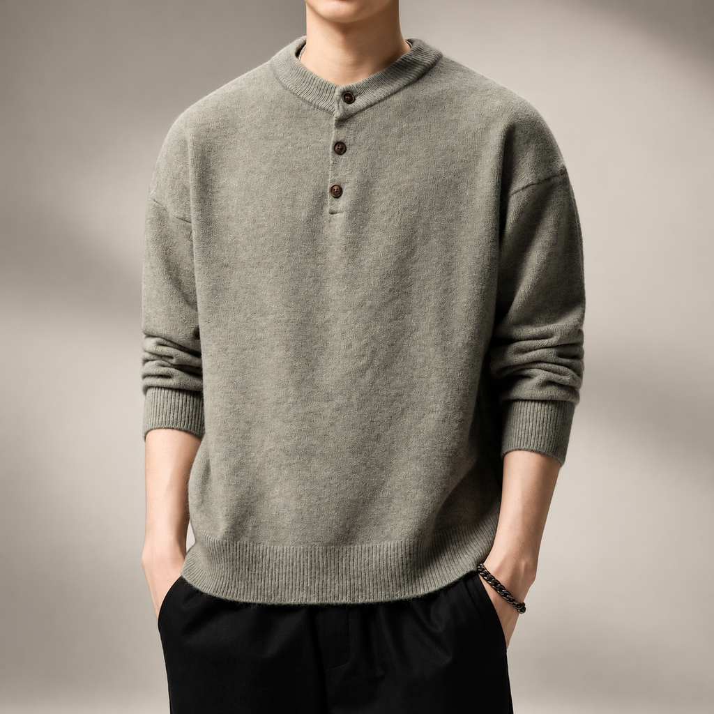Cedric Men's Three-Button Knit Sweater