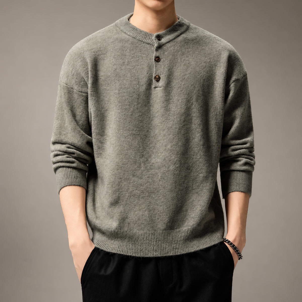 Cedric Men's Three-Button Knit Sweater